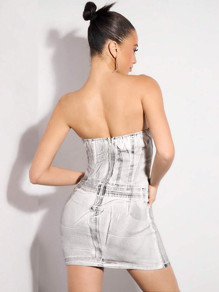 Sexy Stretch Women's Denim Tube Top Mini Dress&Bodycon Dress&Music Festival