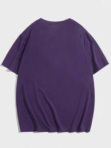 ROMWE MEN Goth Áo thun nam tay ngắn cổ tròn in họa tiết, đi học - Màu tím - Xem 2