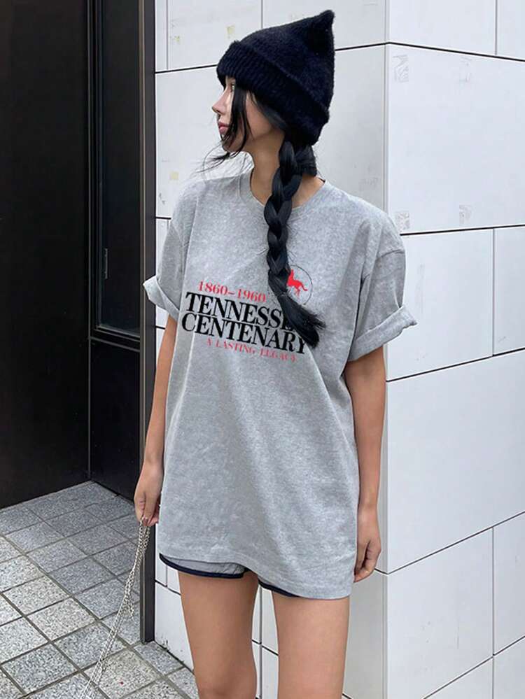 Women's Round Neck Letter Print T-Shirt Oversized T-Shirt