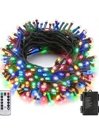 1pc Outdoor Led String Lights Remote Control 33 Feet Long Black Wire 100 Led Battery Fairy Lights For Indoor And Outdoor Waterproof Remote Control Timer 8 Modes 6 Hours On 18 Hours Off String Lights For Christmas Tree Garden Party Holiday House Decoration Birthday Gift