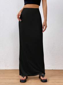 SHEIN EZwear Women's Black Knit Long Skirt