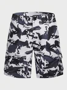 Manfinity Homme 宽松男式迷彩印花翻盖口袋侧边工装短裤