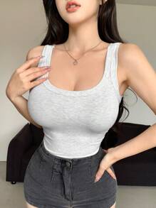 DAZY 純色修身肋紋圓領背心