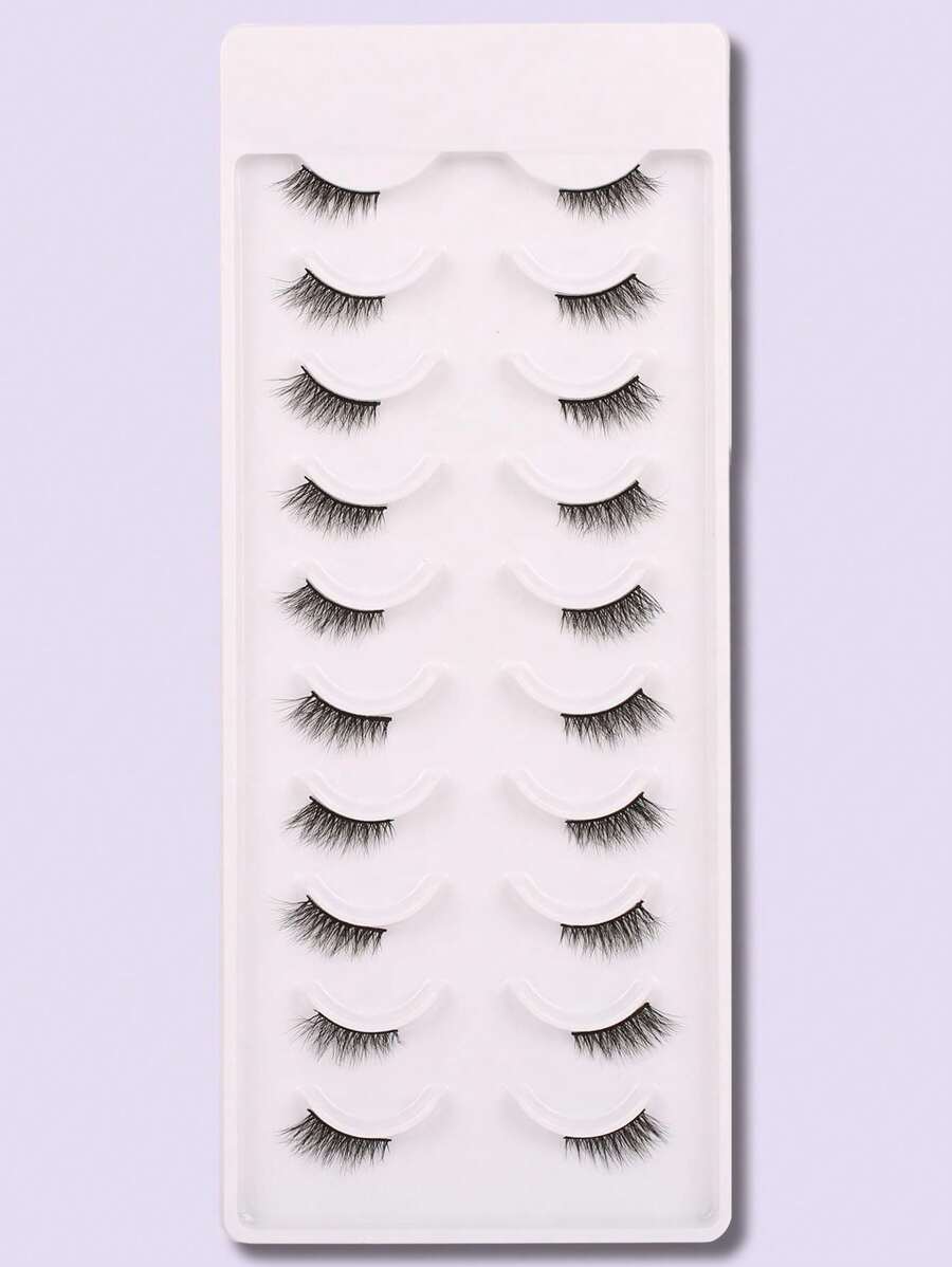 Himirell 10 对猫眼效果半长假睫毛，增强眼睛大小，适合节日、度假、约会等场合化妆条睫毛、睫毛、睫毛、假睫毛 - 黑色 - 查看 1