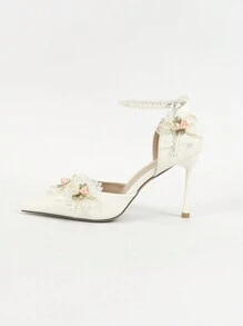 女士指尖細高跟涼鞋,歐美風格,百搭款式,流行時尚,適用於商務派對和婚禮 - 白色 - 查看 4