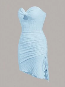 SHEIN ICON Cut Out Drawstring Side Asymmetrical Hem Tube Bodycon Mini Dress - Baby Blue - View 7
