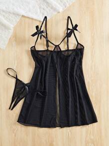 Women's Sexy Lingerie Dress With Hollow Out Mesh And Bowknot Decoration Briefs For Going Out
