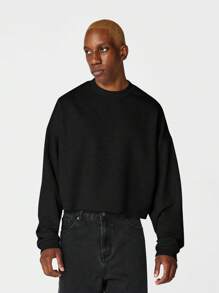 SUMWON Crop Fit Crew Neck Sweatshirt - Black - View 1