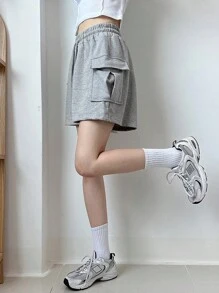 DAZY 女士實色束腰多功能短褲 - 灰色 - 查看 3