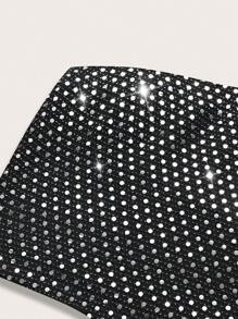 EgrlEra Bộ đồ không dây đính đá và váy cạp cao cho nữ trang phục câu lạc bộ Y2K Outfit - màu đen - Xem 5