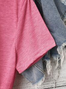 SHEIN LUNE Camiseta de manga corta con estampado de corazón y eslogan "Sé real, no perfecto" para mujer - Rosa Fucsia - Ver 3
