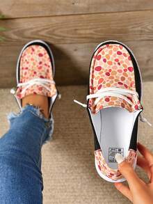 女款印花圓頭帆布跑步運動鞋,配有鞋帶和透氣設計,休閒運動鞋 - 彩色 - 查看 1