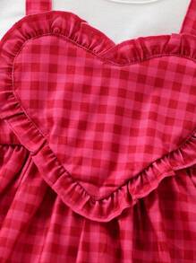 SHEIN Baby Girl Casual Elegant Vintage Cute Plaid Patchwork 2 In 1 Dress With Fun Design Suitable For Spring And Summer Outings