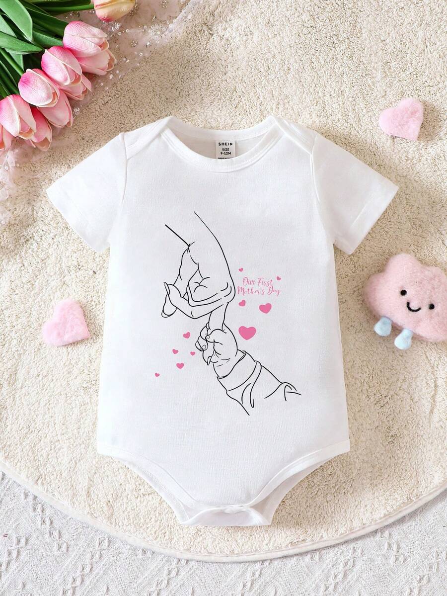 Bé gái sơ sinh Ngày lễ Mẹ Tay In Tay Mẫu Cơ bản Giản dị Nhà thoải mái Dễ thương Và Niềm vui Mô hình Áo liền quần chặt Đối với Mặc hàng ngày - trắng - Xem 1
