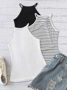 SHEIN LUNE Débardeur D'été Simple À Col En V Pour Femmes
