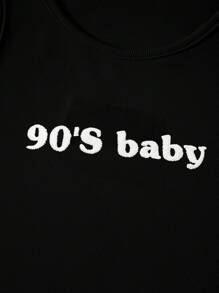 INAWLY Round Neck Women's Letter Print Tank Top 90'S Baby Graphic Tees Women Tops - Black - View 3