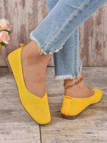 New Women Casual Soft Bottom Sneakers,Ballet Flats - Yellow - View 3