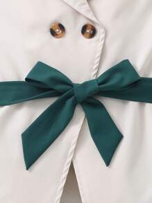 Bộ áo khoác thắt lưng và váy xếp ly có cổ màu trơn của Tween Girl - Màu xanh lá cây đậm - Xem 4