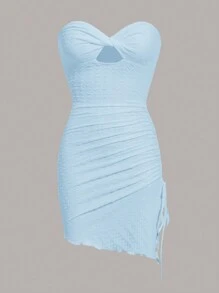 SHEIN ICON Cut Out Drawstring Side Asymmetrical Hem Tube Bodycon Mini Dress - Baby Blue - View 6