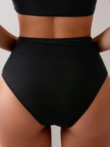 Swim Basics Women's Mesh Insert Ruched Bikini Bottom For Swimming Pool,Summer Beach - Black - View 2