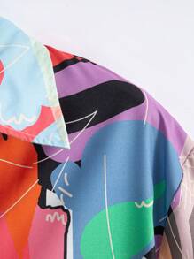 ROMWE MEN Street Life 男士全印花鈕扣前衣 - 彩色 - 查看 4