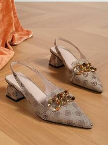 Sandali con tacco alto e slip-on da donna con fiocco, punta chiusa, zeppa spessa - Cachi - Visualizzare 4