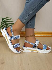 Của phụ nữ Giải trí & Hằng ngày & Kỳ nghỉ Da Dép quai hậu Với Dày Đế Cho công việc & Trường học & Mùa hè & Thể thao , Kích thước lớn Có sẵn - Màu xanh nhạt - Xem 1