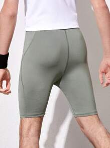 Teen Boy Solid Color Sport Shorts - Khaki - View 2