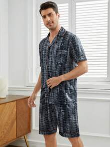 Conjunto De Camisa De Manga Corta Y Pantalones Cortos Para Hombre Con Estampado De Teñido Anudado, Ideal Para Usar En Casa