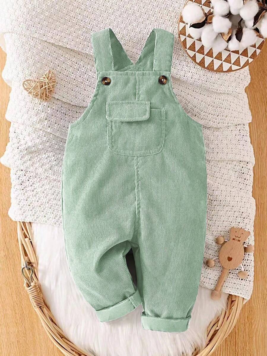 SHEIN Vintaside Kids Em bé Con trai Vải to sợi Quần yếm Với Đập nhẹ - màu xanh lá - Xem 1