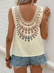 SHEIN VCAY Camisa Sin Mangas Para Mujer Con Detalles De Encaje Y Espalda Entrecruzada - Albaricoque - Ver 2