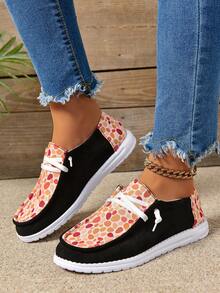 女款印花圓頭帆布跑步運動鞋,配有鞋帶和透氣設計,休閒運動鞋 - 彩色 - 查看 5