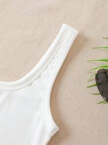 INAWLY 女性的字母山印花背心褲套裝 - 黑與白 - 查看 3