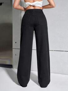 SHEIN Frenchy Ladies' Solid Color Denim Trousers With Pockets