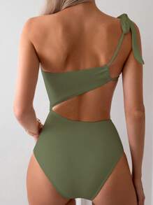 SHEIN Swim Traje de baño de una pieza para mujeres con lazo, estilo versátil para vacaciones en la playa