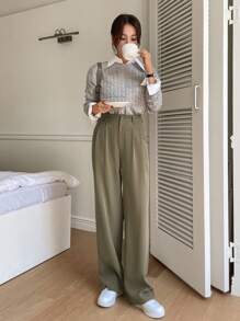 DAZY Quần âu chi tiết xếp ly, Quần âu nữ trang phục công sở - màu nâu - Xem 2