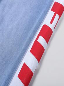 SHEIN Teen Boy Casual Wide Leg Color Block Blue Denim Jeans With Letter Printed, For Spring And Summer Outfits