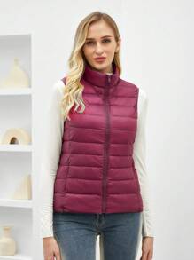 Chaleco corto de plumón ligero con cuello alto para mujer ZIAI, varios colores, casual para exteriores en otoño/invierno - Burdeos - Ver 3