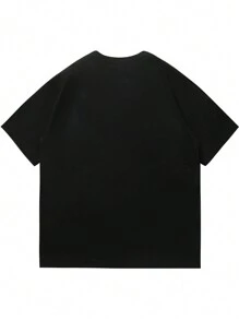 Men's Plus Size Slogan Printed Short Sleeve T-Shirt - Black - View 2