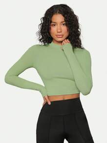 SHEIN BASICS Ribbed Knit Crop Tee - Mint Green - View 4