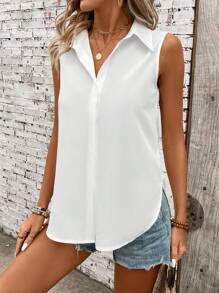 Breezaya 休閒無袖鈕扣襯衫 - 白色 - 查看 3