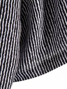 ROMWE MEN Prep Men Striped Curved Hem Shirt, School - Black and White - View 3