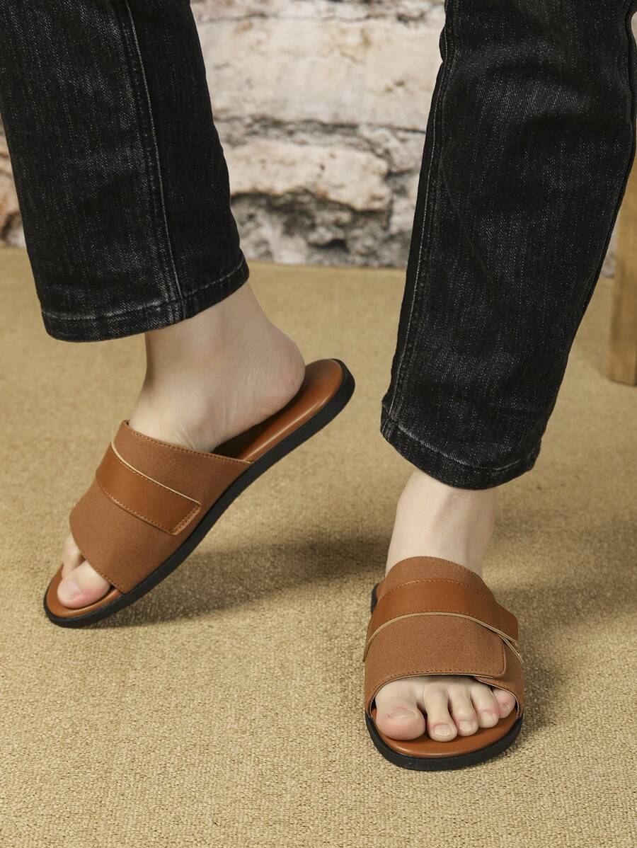 2024男士夏季新款帶鬆緊帶沙灘鞋,軟防滑鞋底,適合沙灘和休閒穿著 - 棕色 - 查看 1