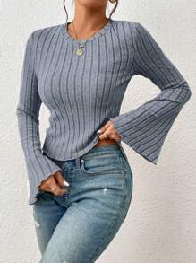 SHEIN Frenchy 生菜邊荷葉袖穀物面料基本t恤 - 淺藍色 - 查看 5