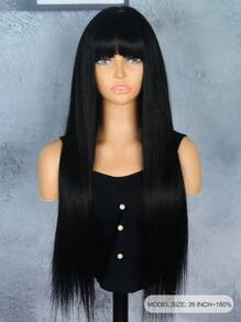 180% Mật độ Thẳng Tóc giả tóc người Tóc mái Inch Tự nhiên Đen Da đầu Áo Giường đôi Làm bằng máy Tóc giả Đối với phụ nữ Sử dụng hàng ngày - SNatural - Xem 2