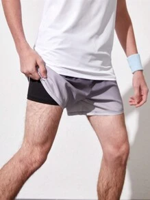 Pantalones cortos deportivos 2 en 1 para adolescente con cintura ajustable con cordón y degradado de colores