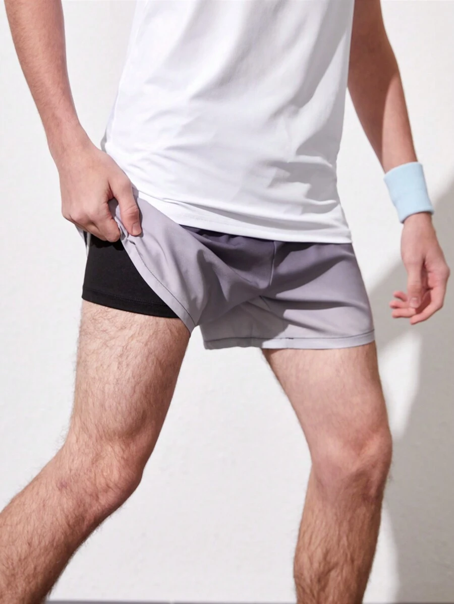 Pantalones cortos deportivos 2 en 1 para adolescente con cintura ajustable con cordón y degradado de colores