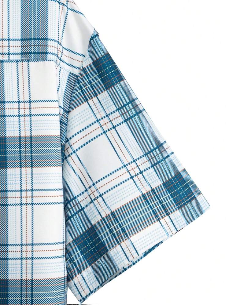 ROMWE MEN Men Plaid Shirt Without Tee, School - Blue and White - View 4