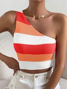 Breezaya Ladies' Striped One Shoulder Sleeveless Knit Top - Multicolor - View 2