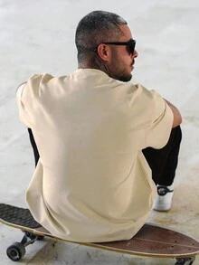 Men Solid Drop Shoulder Tee - Khaki - View 2